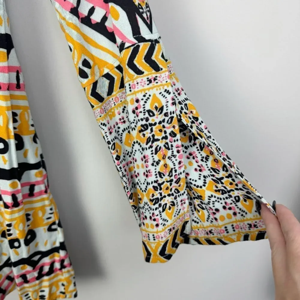 FREE PEOPLE | Teagan Boho Mini Dress Blue Yellow Pink Print Women’s Size 4